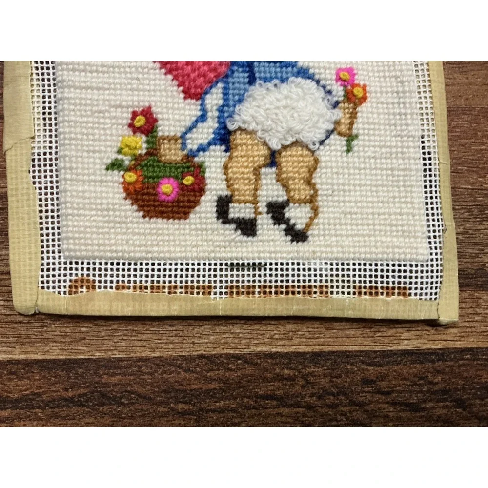 1970s Completed Embroidered FANCY PANTS Needlepoint & NIP Jiffy Frame 5x5 Frame
